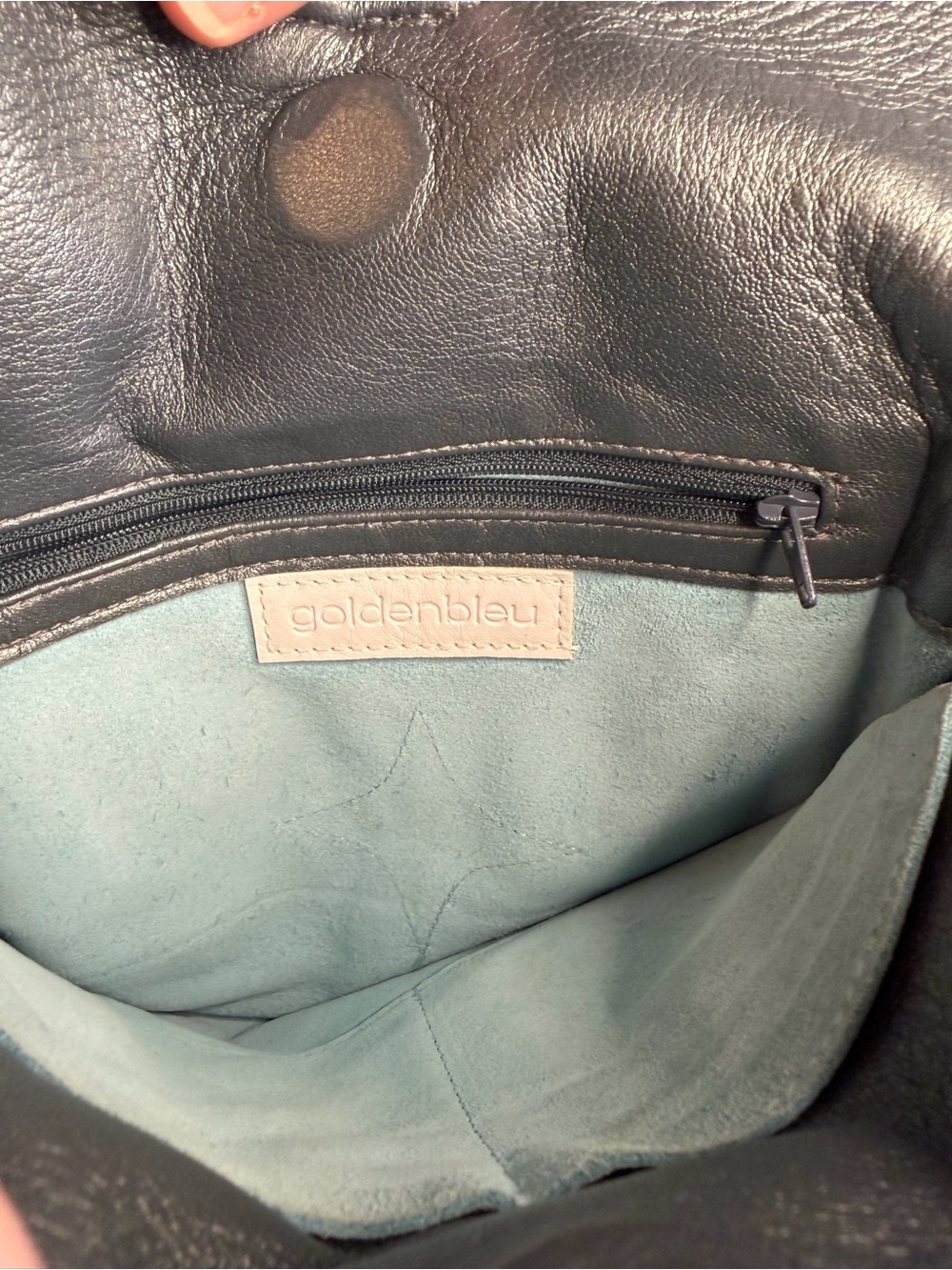 Goldenbleu Metallic Grey Leather Clutch Satchel Bag Suede Lining VGUC - Picture 7 of 7